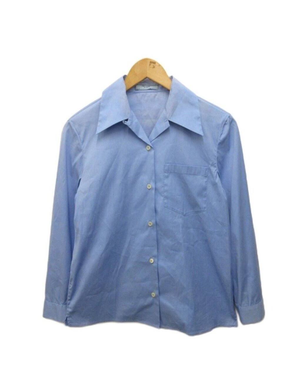 Prada Open Color Shirt Collar Long Sleeve Cotton 38 Light Blue